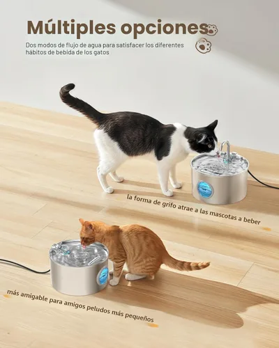Vista 6 de Fuente de agua para gatos de acero inoxidable: fuente para gatos de 74 oz/2.2 L para beber - Fuente de agua para mascotas para gatos