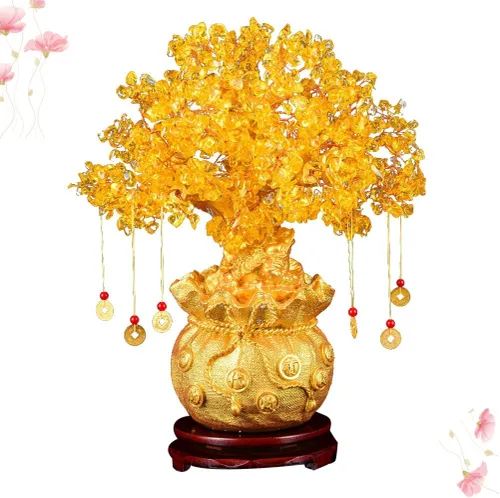 Vista 7 de Wakauto Árbol de dinero de cristal, citrino Feng Shui, árbol bonsái, suerte, fortuna, riqueza, monedas, árboles artificiales, figura de decoración