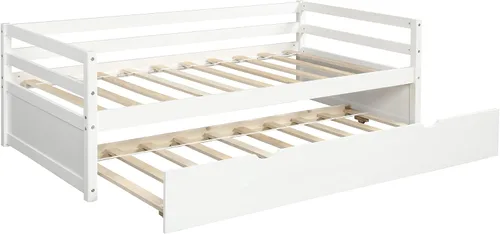 Vista 6 de SOFTSEA Sofá cama de tamaño individual con nido, marco de sofá cama de madera maciza con nido extraíble, sofá cama doble capitán, soporte
