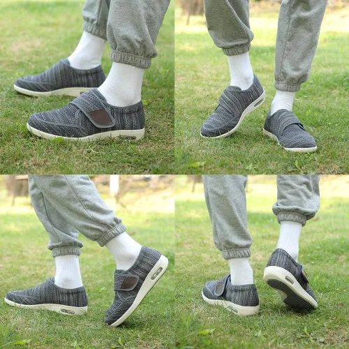 Vista 7 de Zapatos anchos con correa ajustable, zapatos para diabéticos para pies hinchados, fáciles de poner y quitar para personas mayores