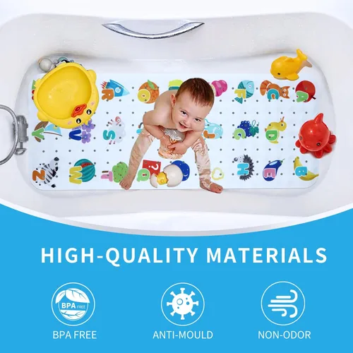 Vista 2 de Tapete de Baño para Bebé para Bañera Antideslizante para Niños, Tapete de Bañera Extra Largo de 40X16 Pulgadas, Tapete de Baño y Ducha para Niños