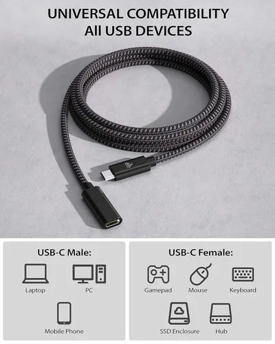 Vista 5 de Faracent Cable de extensión USB C (20Gbps/240W/1FT/0.3M), USB 3.2 tipo C 3.1 macho a hembra, extensión de carga y sincronización para iPhone 16 15