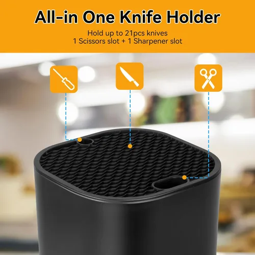 Vista 2 de Ninonly Bloque de Cuchillos Sin Cuchillos 2 en 1 Soporte Universal Cuadrado para Cuchillos de Cocina con Ranura para Tijeras que Ahorra Espacio