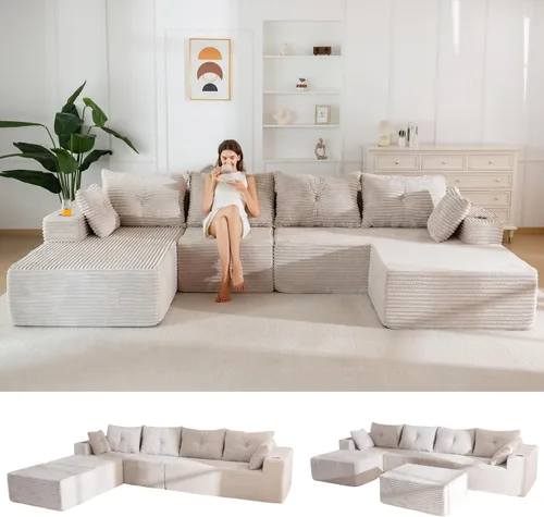 Vista 20 de MAXYOYO Sofá modular de 104 pulgadas con diván en forma de L, moderno sofá deshuesado para sala de estar, sofá en una caja, sofá de gran
