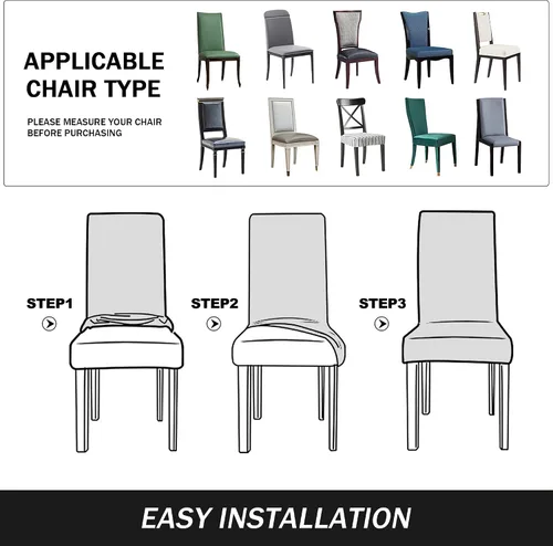 Vista 7 de Fundas elásticas para sillas de comedor, fundas protectoras de asiento extraíbles de terciopelo suave para silla Parson (2, beige)