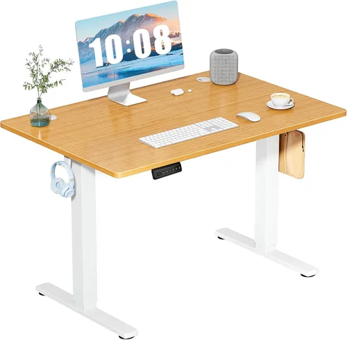 Vista 11 de DUMOS Escritorio eléctrico de pie de 40 pulgadas con altura ajustable, estación de trabajo para computadora para trabajar sentado o de pie, mesa