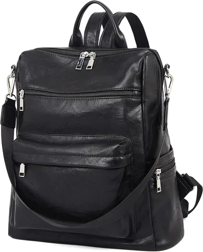 Vista 9 de FOXLOVER Mochila de moda para mujer, bolso de hombro grande convertible de cuero para mujer, Negro E, Classic