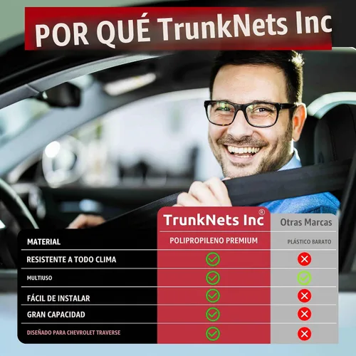 Vista 6 de Trunknets Inc Persiana de seguridad de carga + red de carga para Chevrolet Traverse 2009 2010 2011 2012 2013 2014 2015 2016 - Ebony New