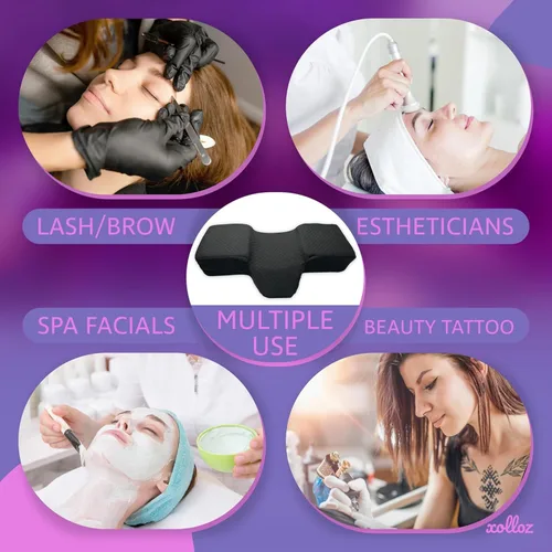 Vista 7 de Almohada de pestañas para extensiones de pestañas - Almohada de cama de espuma viscoelástica curvada, reposacabezas ergonómico con soporte