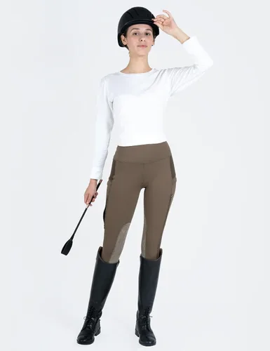 Vista 3 de FitsT4 - Mallas de equitación para mujer con bolsillos con cremallera, parche en la rodilla, malla de enfriamiento, pantalones ecuestres