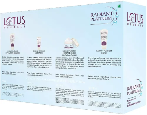 Vista 2 de Lotus Kit facial para mujer Lotus Radiant Platinum Kit facial antienvejecimiento con 4 sencillos pasos 6.00 oz (múltiples usos) (paquete de 2)