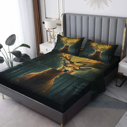 Vista 8 de Sábanas de ciervo tamaño individual – Sábanas de cama de animales del bosque, microfibra suave, bolsillo profundo, sábanas y fundas de almohada