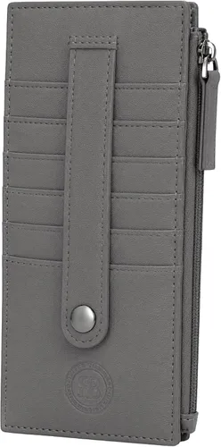 Vista 15 de Leatherboss - Funda para tarjetas todo en uno, cartera delgada con correa de protección para tarjetas, Beige, Cartera con tarjetero