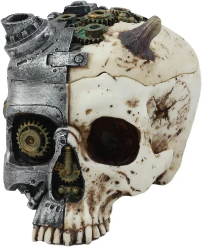 Vista 2 de ATL Steampunk Demon Cyborg GEARWORK - Joyero pintado con calavera