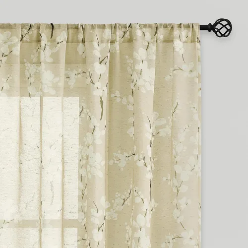 Vista 13 de FMFUNCTEX Cortinas de lino transparentes para dormitorio, cortinas con estampado de flores verde salvia de 84 pulgadas de largo para sala de estar