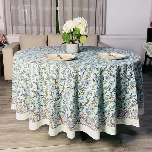 Vista 24 de Ridhi Mantel redondo estampado a mano color rosa flamenco 110 pulgadas 100%