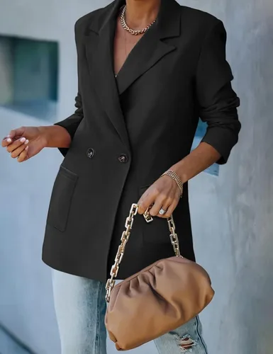 Vista 3 de Blazers casuales para mujer, cárdigan de gran tamaño con frente abierto, manga larga, para trabajo, oficina, chaquetas S-XXL