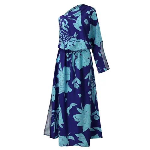 Vista 5 de Vestido corto fruncido con estampado floral para mujer, con un hombro, manga mariposa, dobladillo asimétrico y frente envolvente, vestidos de fiesta