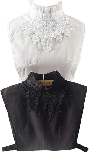 Vista 12 de YEKEYI 2 piezas de camisa de mujer con cuello falso de encaje, camisa media con cuello falso desmontable, puño de algodón, color blanco Collar2pcs-04