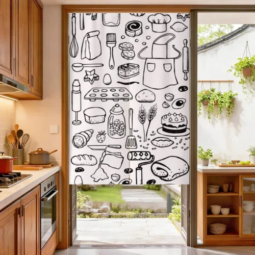 Vista 4 de MYRU Noren - Cortina japonesa para restaurante, armario, puerta, entrada, Feng Shui, cortina de puerta (gris oscuro, 33.5 x 59 pulgadas)