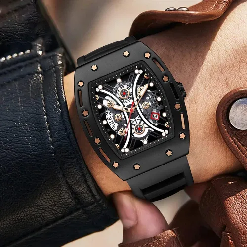 Vista 3 de Mini Focus Unique Men Watch Tonneau Casual Wrist Watch (HollowWaterproofSuper LuminousCalendar) Soft Silicon Band Fashion Cool Watch for Men