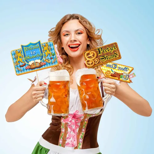 Vista 6 de HOWAF 20 carteles de Oktoberfest, letrero direccional de bienvenida al festival de cerveza alemana para decoración de fiesta de Oktoberfest, letrero