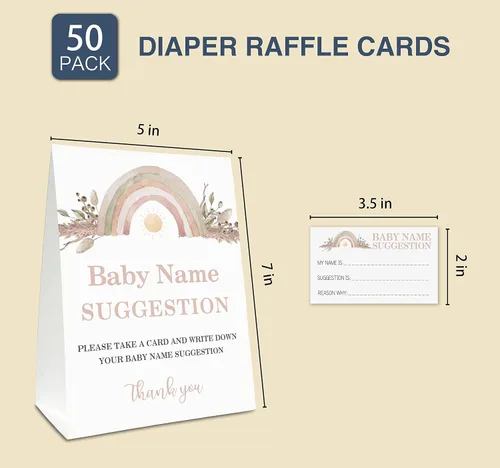 Vista 2 de Yuansail Sugerencia de nombre de bebé para juegos de baby shower, tarjeta de juego de sugerencia de nombre de arco iris bohemio, suministros