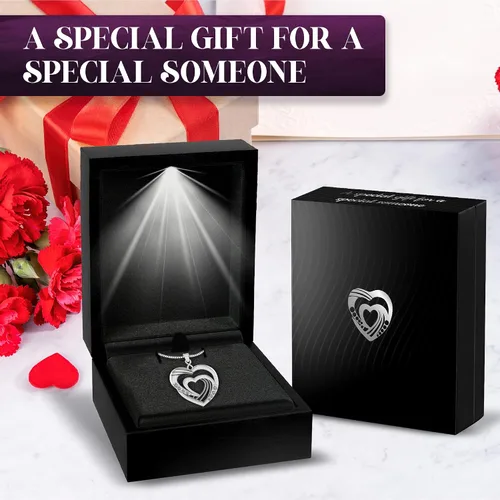 Vista 5 de UNLOCKED 925 Sterling Silver Double Heart Necklace for Women - Love Heart Necklace Gift for women - Two Hearts Pendant Necklace Gift for Her