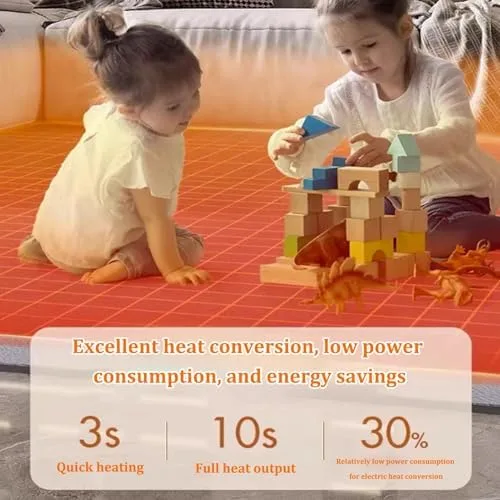 Vista 2 de Graphene Heated Carpet, Electric Area Rug with Adjustable Temperature Timer, 100x150cm Heated Floor Mat for Home/Office, Energy-Efficient Heating