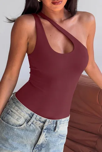 Vista 3 de REORIA Butsmooth® - Tops de Body Tank sin mangas con escote pronunciado sexy de un hombro con espalda descubierta en V para salir, de moda