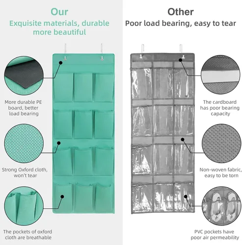 Vista 8 de Organizador de zapatos sobre la puerta, soporte de almacenamiento colgante con 12 bolsillos grandes para puerta de armario, zapatos para hombres