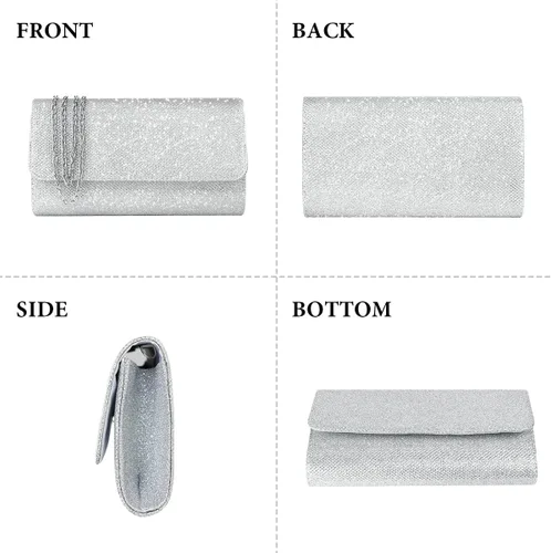 Vista 6 de OSDUE Bolsa de noche para mujer, bolsa de noche con purpurina brillante sobre con cadena desmontable para graduación, boda, fiesta, banquete y cita