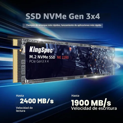 Vista 2 de KingSpec SSD 256GB, M.2 NVMe Gen3x4 SSD 2280 - Hasta 2400 MB/s, unidad interna de estado sólido con flash NAND 3D, compatible con computadoras