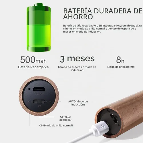 Vista 5 de Luces nocturnas con sensor de movimiento de madera LANDGOO
