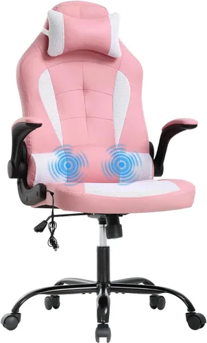 Vista 9 de Silla de oficina ergonómica de piel sintética con reposacabezas y reposacabezas para juegos de masaje, silla de oficina de carreras de PC, silla Gris