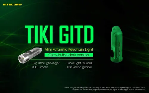 Vista 8 de Nitecore TIKI GITD BLUE - Keylight LED recargable - Alto CRI y LED UV - 300 lúmenes