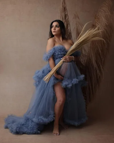 Vista 5 de Vestidos de maternidad de tul para sesión de fotos con volantes hinchados, vestidos de embarazo, vestidos de maternidad transparentes para baby