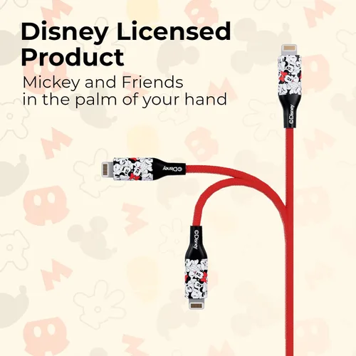 Vista 2 de iJoy Disney Minnie Mouse - Cargador de repuesto para iPhone de 6 pies de carga rápida – Cable de carga USB trenzado certificado MFI sincronización