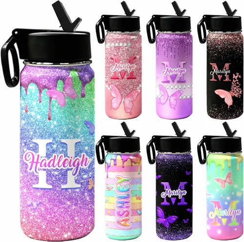 Vista 14 de Botella de agua personalizada, botella de agua deportiva personalizada con nombre, botella de acero inoxidable aislada al vacío con tapa con Color 1