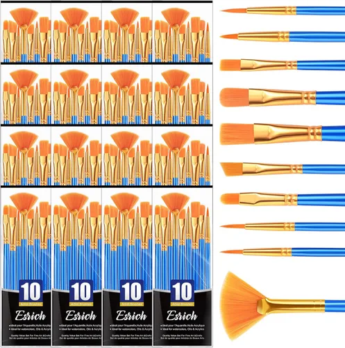 Vista 8 de ESRICH 10 piezas pinceles, pincel para pintura acrílica, juego de pinceles de pintura acrílica para óleo acuarela, lienzo de roca para cuerpo