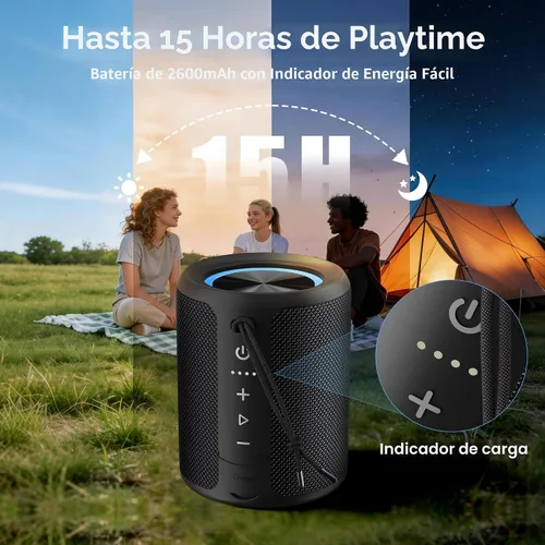 Vista 3 de Altavoz Bluetooth portátil, IPX7 impermeable altavoz inalámbrico con sonido estéreo fuerte de 20 W, tiempo de reproducción de 15 horas y luz RGB
