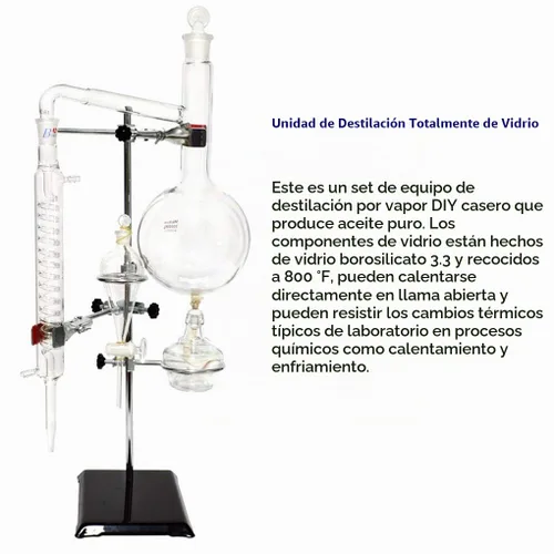 Vista 3 de Aparato de destilación de vidrio 1000ML Aparato de destilación de extracción de aceite esencial Kit de cristalería de laboratorio Kit de destilador