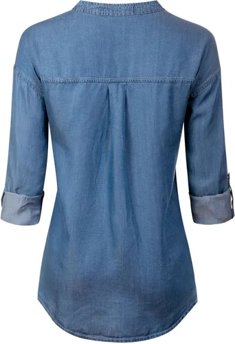 Vista 3 de MixMatchy Blusa de manga larga con cuello dividido y botones Tencel para mujer