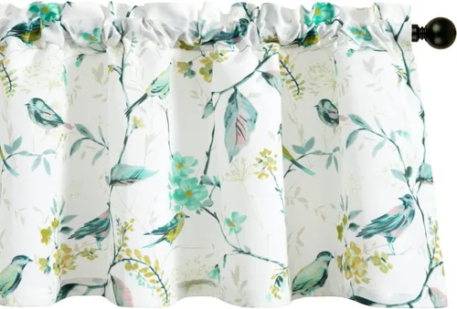 Vista 31 de VOGOL Cenefa de pájaro y bayas, decoración clásica de ventana de campo americano con estampado botánico, cortina de bolsillo para barra fácil