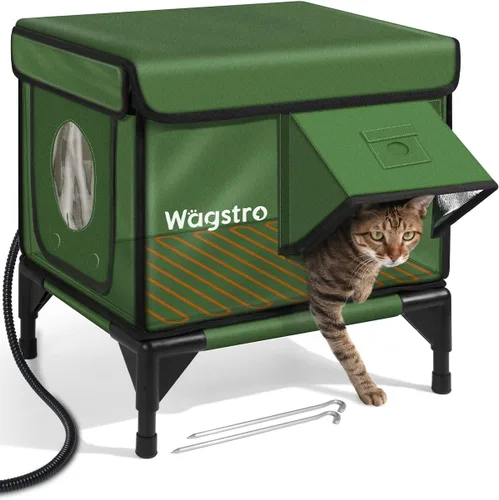 Vista 13 de Casa climatizada para gatos para exteriores, casa aislada a la intemperie para gatos al aire libre con aleros impermeables y puerta de escape