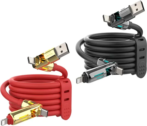 Vista 17 de MFish Cable de carga USB 4 en 1 con funda de transporte, cable de carga rápida de 240 W, USB-A y USB-C dual a USB-C/Lightning, para iPhone Negro