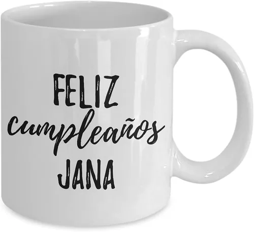 Vista 2 de Feliz Cumpleanos Jana Mug Spanish Happy Birthday Personalized Name Gift Coffee Tea Cup 11 oz