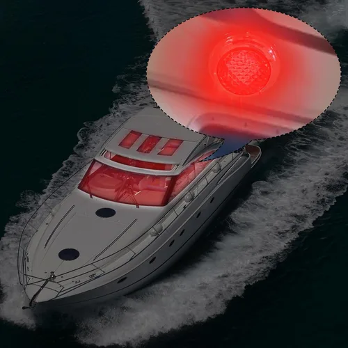 Vista 2 de Luz LED de cúpula para barco marino con interruptor, montaje en superficie de acero inoxidable, 12 voltios, 6.7 pulgadas (rojo y blanco)