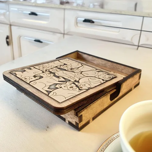 Vista 3 de Posavasos de Rompecabezas de Madera con Perro American Pit Bull Terrier - Regalo Único para Amantes de Perros Pitbull, Posavasos de Rompecabezas
