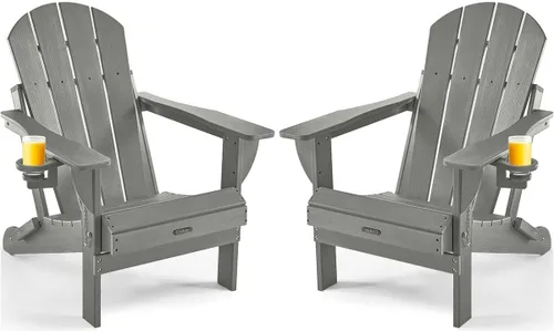 Vista 21 de Ciokea Silla Adirondack plegable con textura de madera, silla Adirondack para patio, resistente a la intemperie, silla de plástico para hoguera